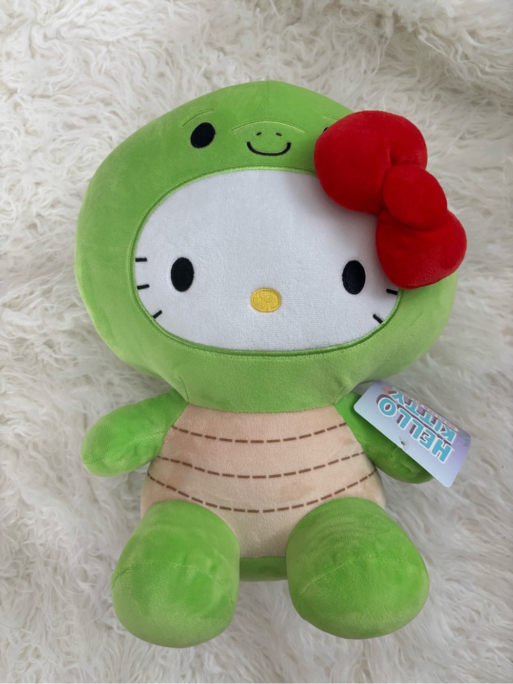 NWT Hello Kitty Green Turtle Plush Toy with Red Bow approx. 14”